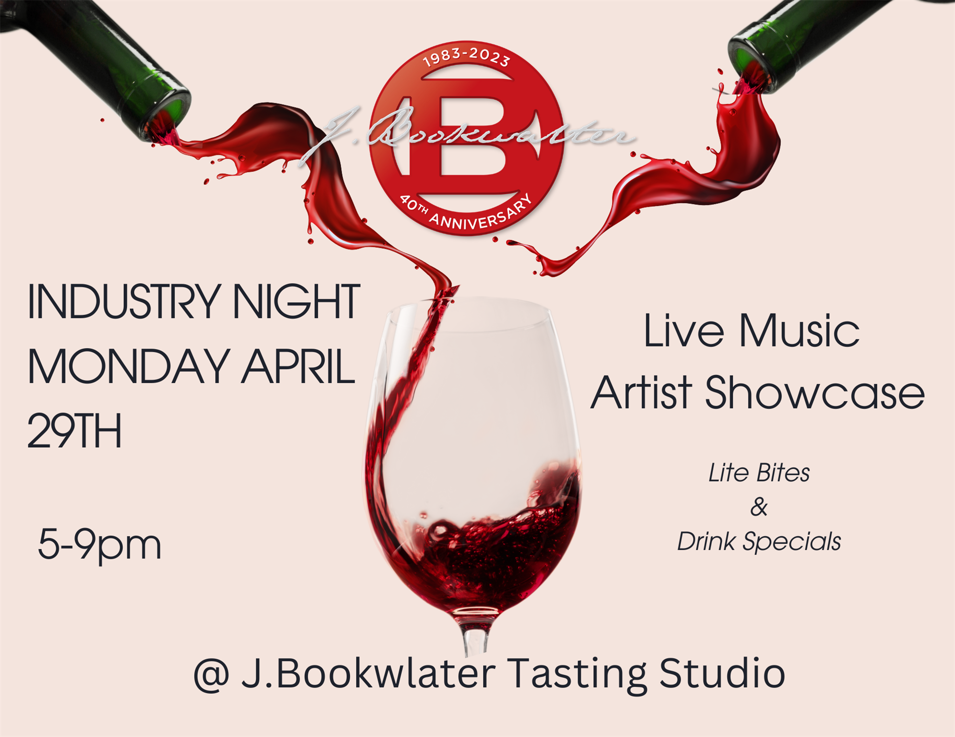 Industry Night 4/29 5-9pm Live Music Artist Showcase Lite Bites & Drink Specials